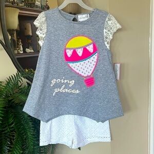 Brand New Emily Rose 2-Piece Set White Eyelet Shorts Hot Air Balloon Top